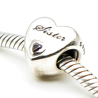 PANDORA Sister's Love Sterling Silver Charm With Pink Zirconia