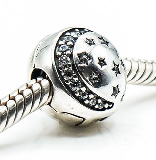 PANDORA Twinkling Night Sterling Silver Moon And Stars Clip Charm