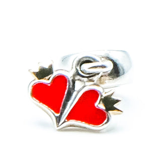 PANDORA RARE Royal True Love Charm Sterling Silver And 14K Gold Dangle Charm With Red Enamel