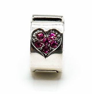 CHAMILIA Jeweled Heart Lock Sterling Silver Charm With Light Rose Swarovski Crystals