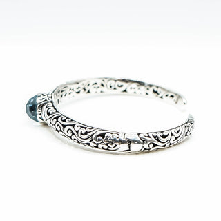 Bali Design Sterling Silver 7-Inch Artisan Cuff Bracelet With Blue Topaz