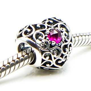PANDORA July Signature Heart Sterling Silver July Birthstone Charm