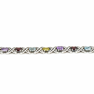 Multi-Gemstone Sterling Silver Tennis Bracelet Size 7 Inches