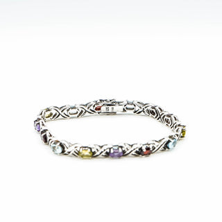 Multi-Gemstone Sterling Silver Tennis Bracelet Size 7 Inches