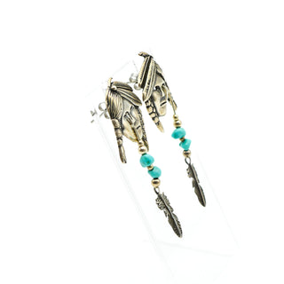 Shube's Manufacturing Sterling Silver Indian Earrings With Turquoise and Feather