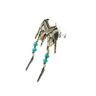 Shube's Manufacturing Sterling Silver Indian Earrings With Turquoise and Feather