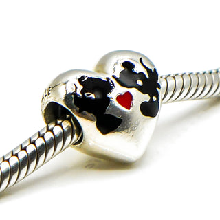 PANDORA Disney Mickey And Minnie Kiss Sterling Silver Charm With Black And Red Enamel