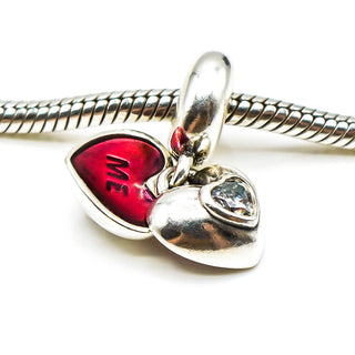PANDORA You And Me Sterling Silver Heart Dangle Charm With Red Enamel