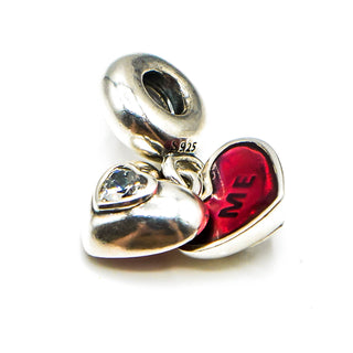 PANDORA You And Me Sterling Silver Heart Dangle Charm With Red Enamel