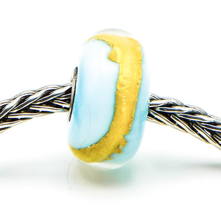 TROLLBEADS Light Blue Gold Bead Sterling Silver Charm With 22K