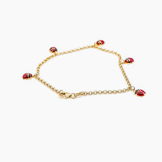 14K Yellow Gold Ladybug Bracelet in Size 7.5 Inches