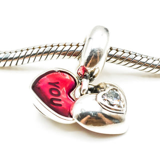 PANDORA You And Me Sterling Silver Heart Dangle Charm With Red Enamel