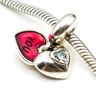 PANDORA You And Me Sterling Silver Heart Dangle Charm With Red Enamel