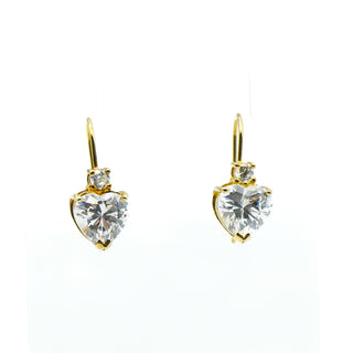 Gold Plated Sterling Silver Heart Dangle Earrings With Cubic Zirconia