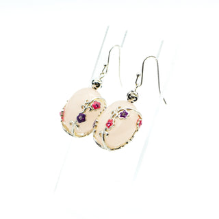 Chateau D'Argent Rose Quartz & Enamel Sterling Silver Drop Earrings