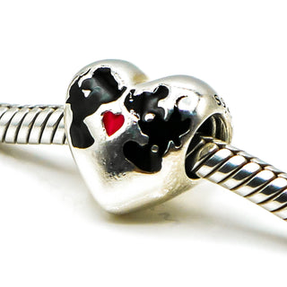 PANDORA Disney Mickey And Minnie Kiss Sterling Silver Charm With Black And Red Enamel