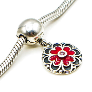 PANDORA Dogwood Sterling Silver Dangle Clip With Red Enamel And Pink Zirconia