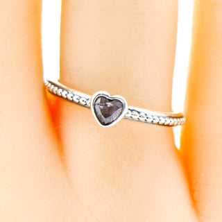 PANDORA Size 7 (54) One Love Sterling Silver Stackable Heart Ring With Clear Zirconia