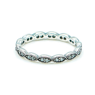 PANDORA Size 7.5 (56) Sparkling Leaves Sterling Silver Stackable Ring With Clear Zirconia