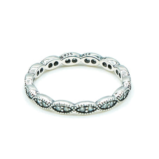 PANDORA Size 7.5 (56) Sparkling Leaves Sterling Silver Stackable Ring With Clear Zirconia