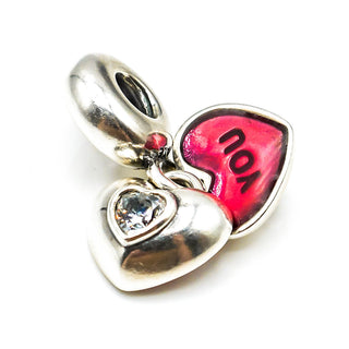 PANDORA You And Me Sterling Silver Heart Dangle Charm With Red Enamel