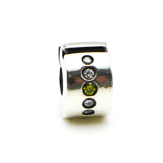 CHAMILIA Jeweled Lock Bead Sterling Silver Charm With Green And Clear Cubic Zirconia 1430-0001