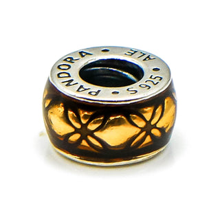 PANDORA Golden Floral Vintage Sterling Silver Spacer Charm With Transparent Gold Enamel