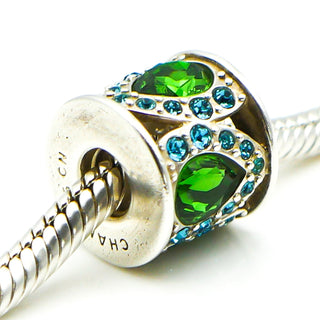 CHAMILIA Royal Petals Sterling Silver Charm Bead With Green And Blue Swarovski Crystals