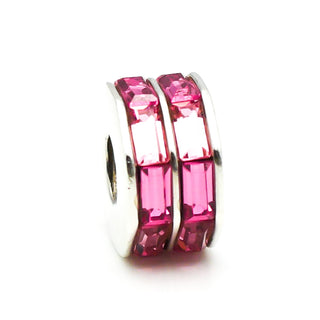 CHAMILIA Double Baguette Sterling Silver Charm With Pink Swarovski Crystals