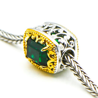 GEMS ON VOGUE Emerald Cut Chrome Diopside Charm With 18K Gold Plated Sterling Silver