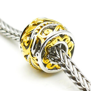 GEMS ON VOGUE Two-Tone Floral Pattern Sterling Silver Charm With 18K Gold Plating