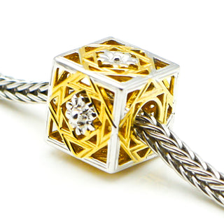 GEMS ON VOGUE Sterling Silver Cube Slide On Charm With 18K Gold Plating