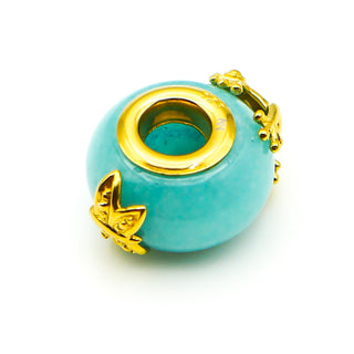 GEMS ON VOGUE Aquamarine Colored Gemstone Charm With 18K Gold Plated Butterfly And Frog