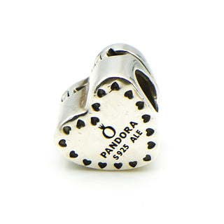 PANDORA RARE Gift From The Heart Sterling Silver Charm With 14K Gold Ring And Clear Zirconia