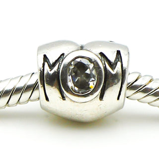 CHAMILIA Sterling Silver Mom Heart Charm With Clear Cubic Zirconia