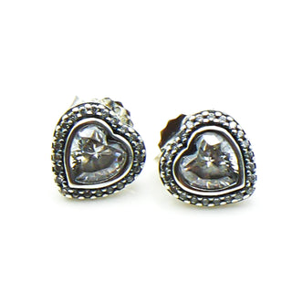 PANDORA Elevated Heart Sterling Silver Stud Earrings With Clear Zirconia
