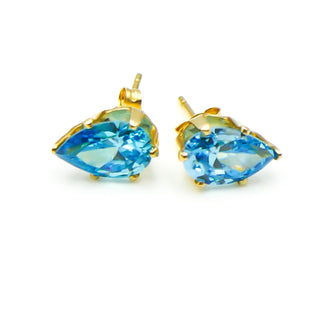 14K Yellow Gold Pear Shaped Blue Topaz Stud Earrings