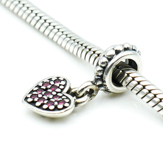 Pandora Pave Heart Sterling Silver Dangle Charm With Red Pave Zirconia