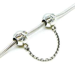 PANDORA RARE Dainty Bow Sterling Silver Safety Chain With Clear Cubic Zirconia