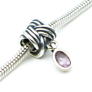PANDORA Tied Together Sterling Silver Dangle Charm With Pink Amethyst