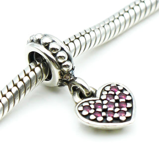 Pandora Pave Heart Sterling Silver Dangle Charm With Red Pave Zirconia