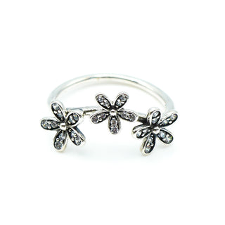 PANDORA Size 7.5 Dazzling Daisies Triple Sterling Silver Ring With Clear Zirconia
