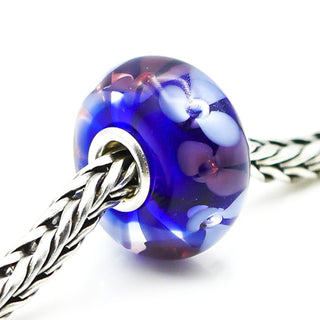 TROLLBEADS RARE Purple Double Flower Glass Bead Sterling Silver Core Charm