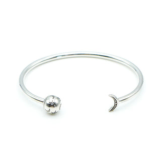 PANDORA 6.9-Inches Moon And Stars Open Sterling Silver Bangle Bracelet With Clear Zirconia
