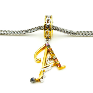 GEMS ON VOGUE Initial A 18K Gold Plated Sterling Silver Pendant Charm With Multi-Color Topaz