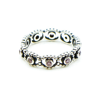 PANDORA Size 7.5 (56) Her Majesty Sterling Silver Stackable Ring With Pink Zirconia