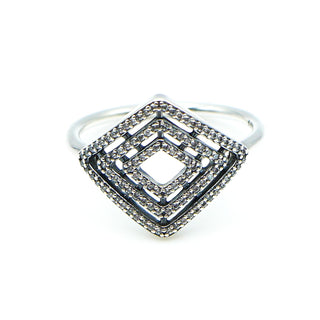 PANDORA Size 8.5 Geometric Lines Sterling Silver Ring With Clear Zirconia