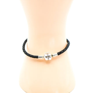 SOUFEEL 6.9-Inch Black Leather Bracelet With Sterling Silver Clasp