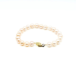 Pink Akoya Pearl Bracelet 7.5 Inches With 14K Gold Clasp