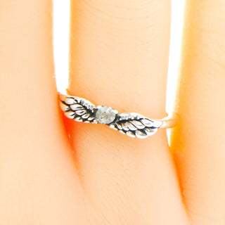 PANDORA Size 7 (54) Sparkling Angel Wing Sterling Silver Ring With Clear Zirconia